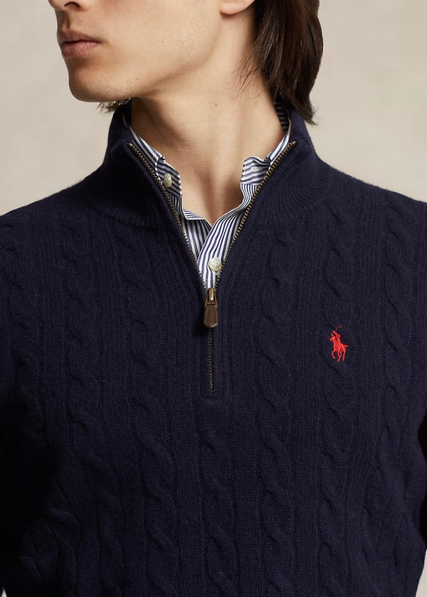 RL Navy Cable Knit Wool Cashmere Jumper (00563)