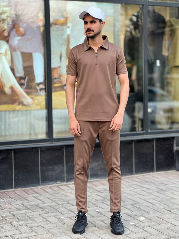 Brown Textured Zip Tracksuits (00505)(00506)