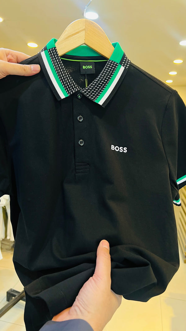HGB Imported Printed Collar black Polo Shirt