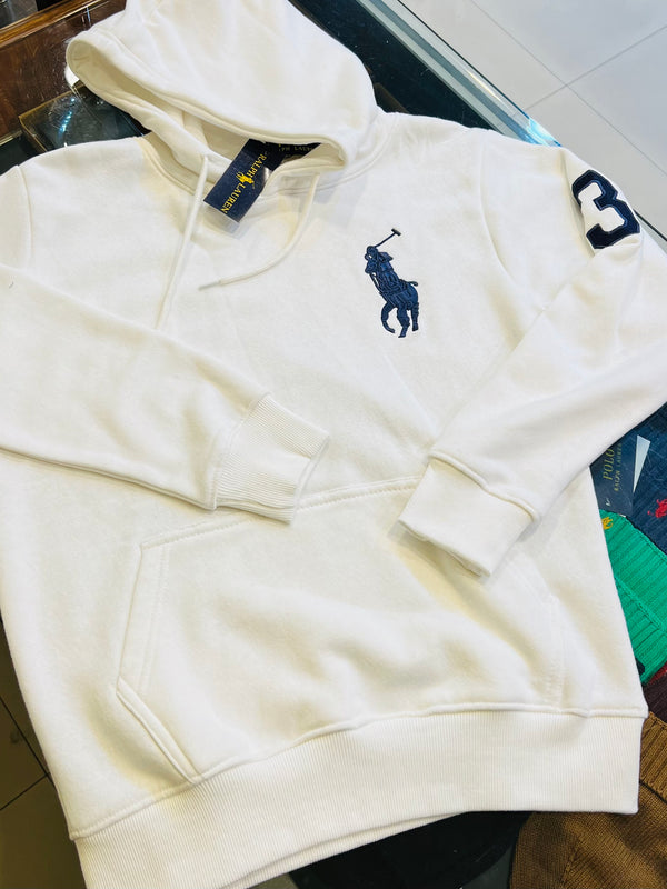RL White Cotton fleece Hoodie (00350)