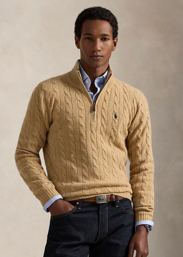 RL Camel Melange Cable Knit Wool Cashmere Jumper (00563)