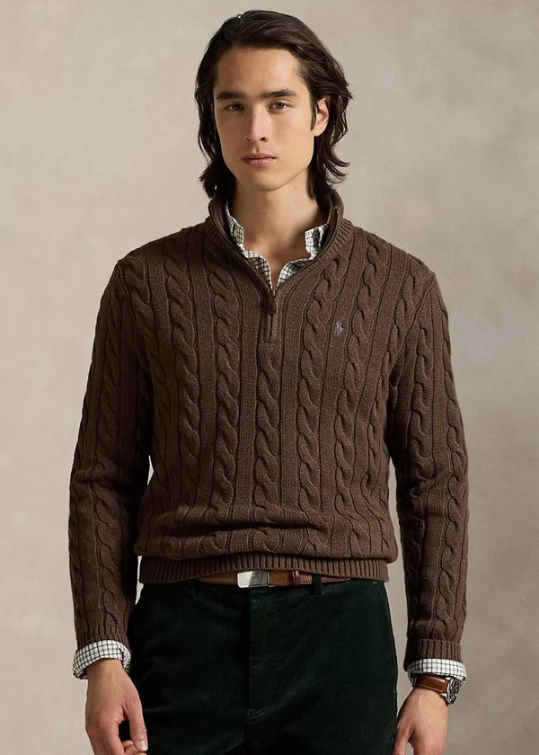 RL Brown Cable Knit Wool Cashmere Jumper (00563)