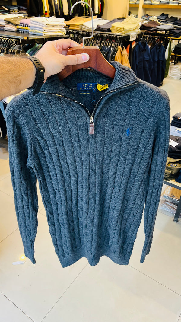 RL Charcoal Grey Cable Knit Wool Cashmere Jumper (00563)