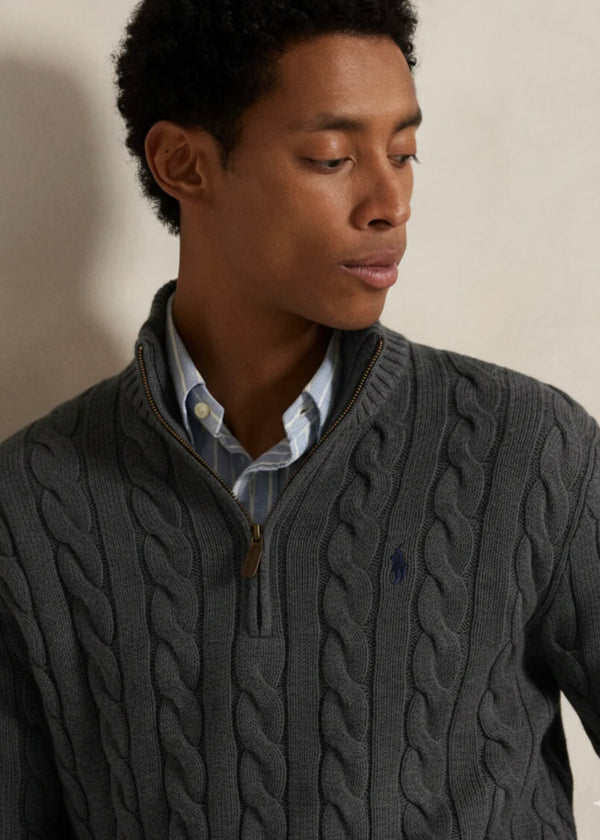 RL Charcoal Grey Cable Knit Wool Cashmere Jumper (00563)