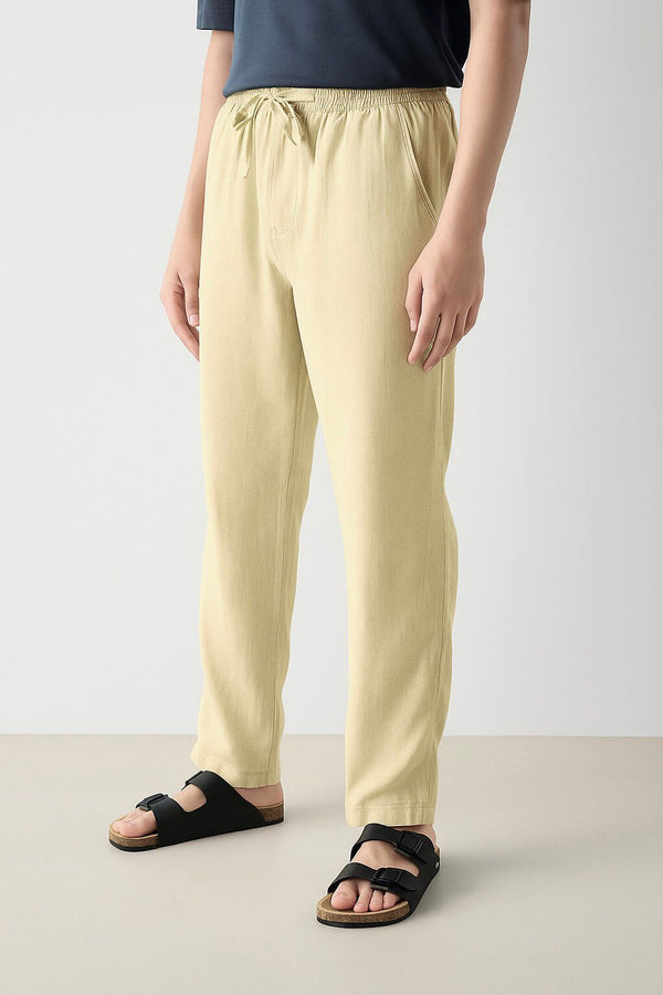 ZRA Imported Tapered fit Linen Satin Sheen Gold Trousers(00547)
