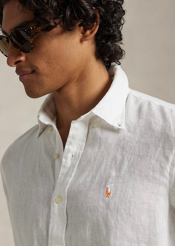 RL Linen Blend White Button Down Shirt (00)