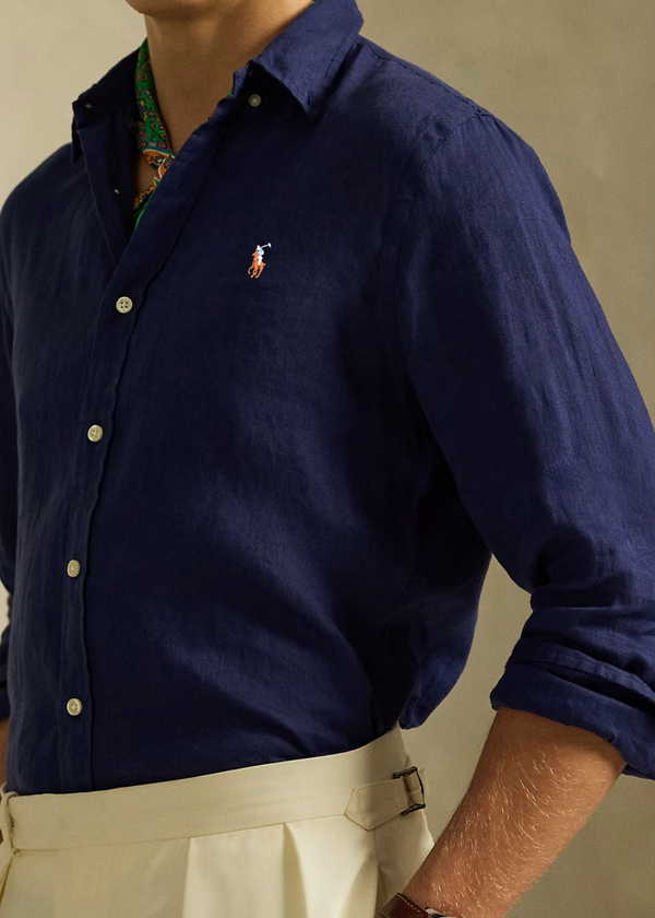 RL Linen Blend Navy Button Down Shirt (00)