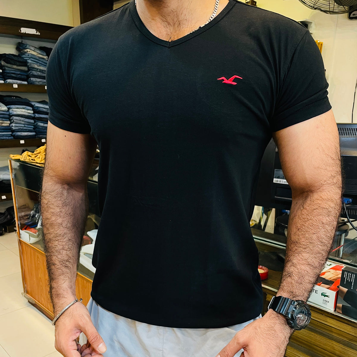 HLSTR V neck cotton black T-Shirt (00314)