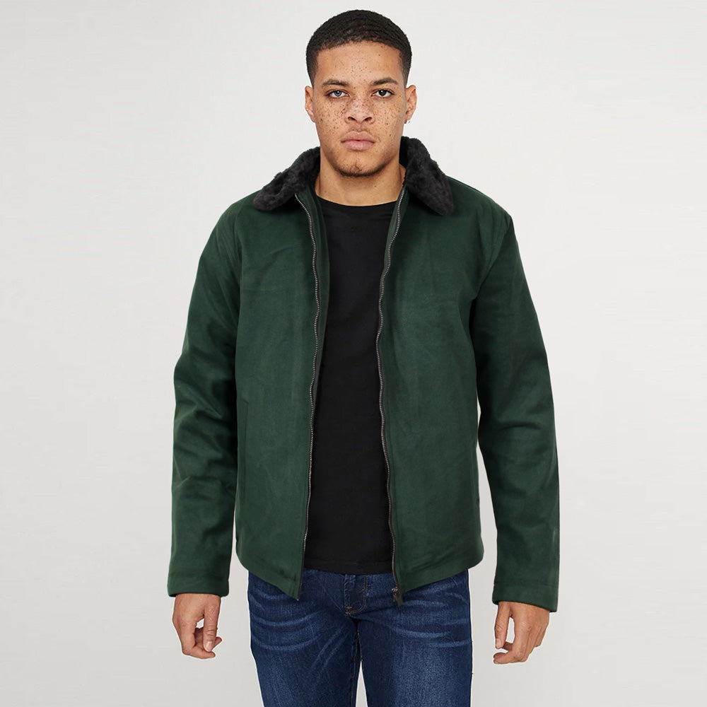 ZR fur collar green suede jacket (00218)