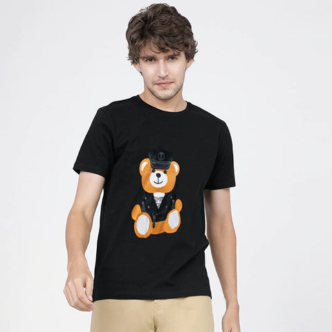 MSCHN black emb-Imported soft cotton T-Shirt (00158)