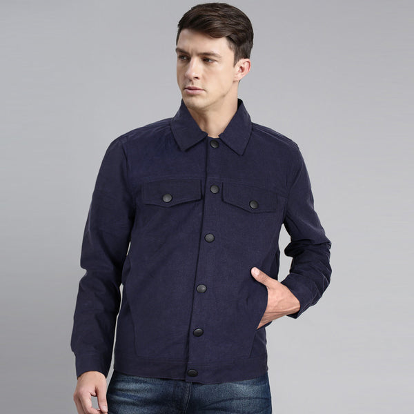Skinny Fit collar navy bomber jacket