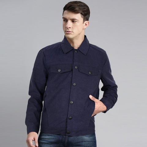 Skinny Fit collar navy bomber jacket