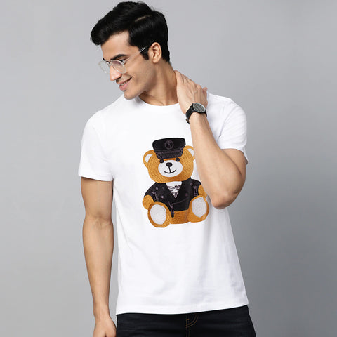 MSCHN white emb-Imported soft cotton T-Shirt (00158)