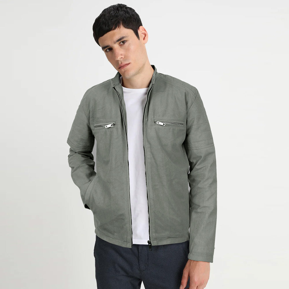 ZRA-Zip suede grey bomber jacket (00218)