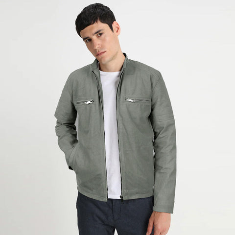 ZRA-Zip suede grey bomber jacket (00218)