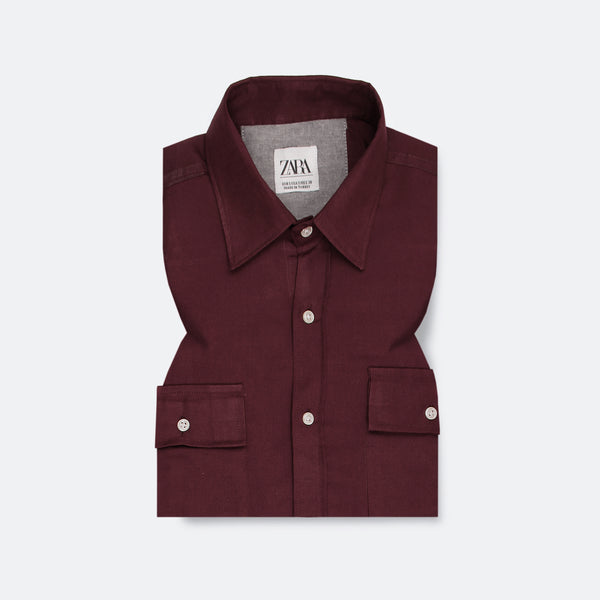 ZR premium front pockets Maroon casual shirt (00264)