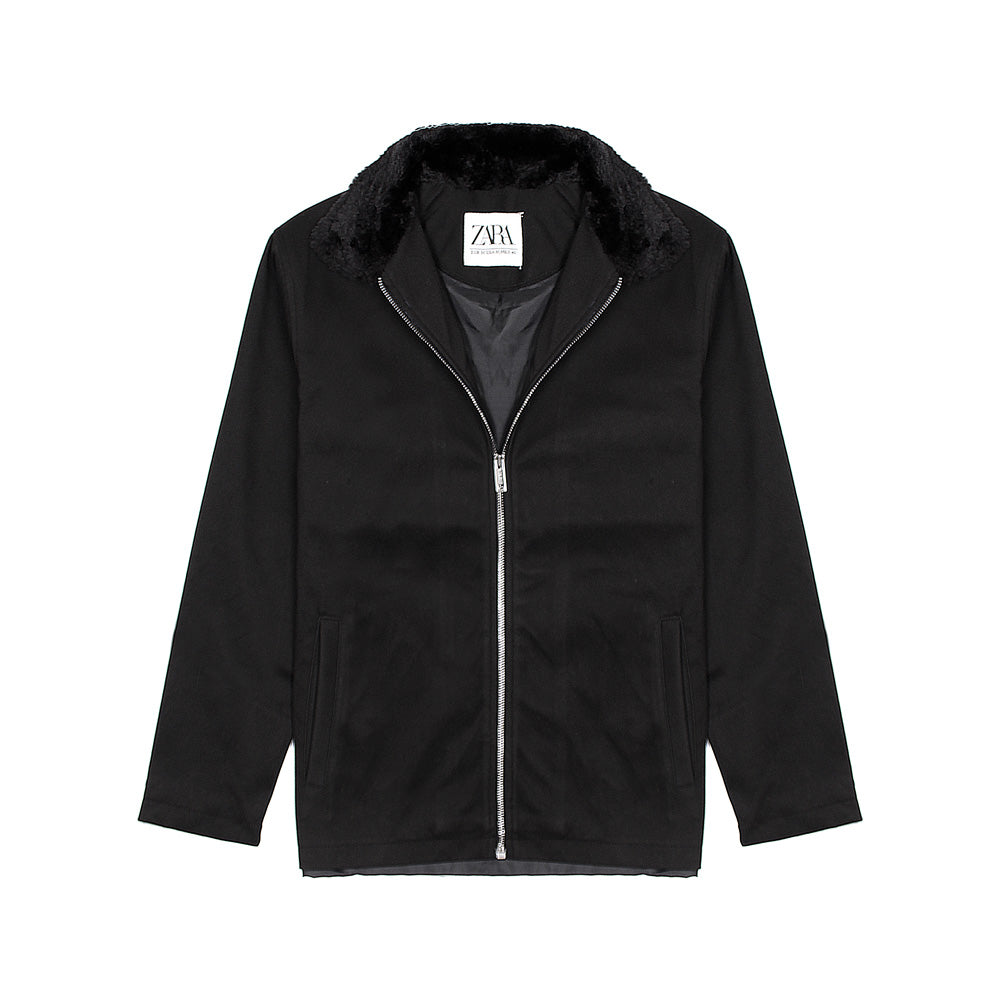 ZR fur collar Black suede jacket (00218)