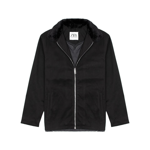 ZR fur collar Black suede jacket (00218)