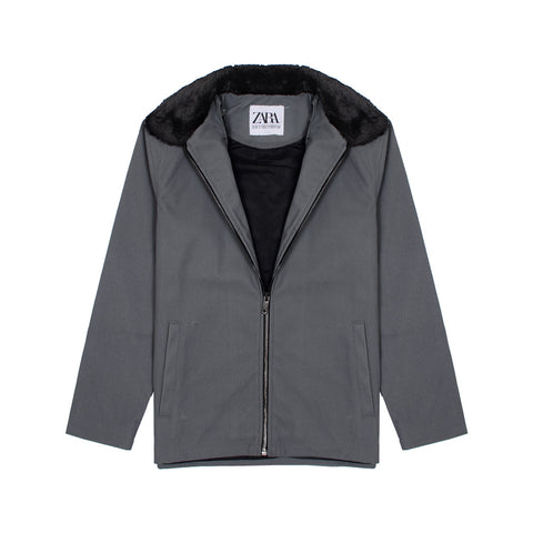 ZR fur collar grey suede jacket (00218)
