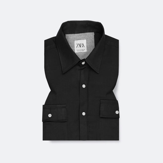 ZR premium front pockets black casual shirt (00264)