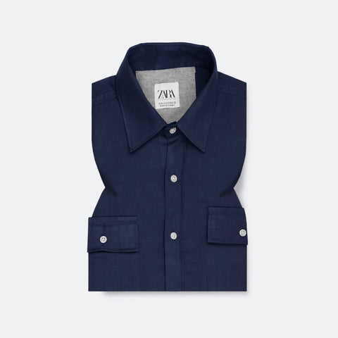 ZR premium front pockets Navy casual shirt (00264)
