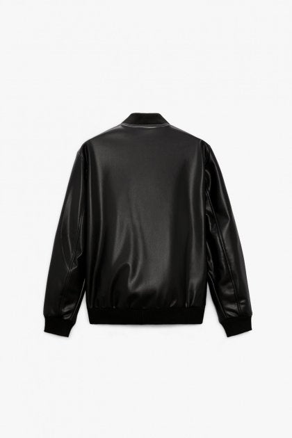 ZR faux leather black bomber jacket (00268)(00342)