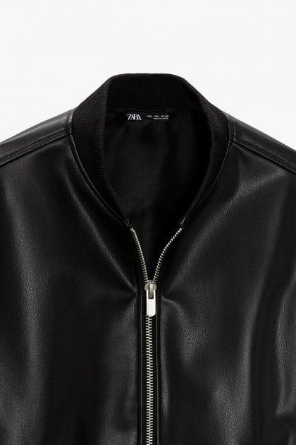ZR faux leather black bomber jacket (00268)(00342)