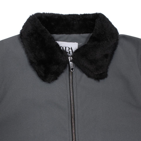 ZR fur collar grey suede jacket (00218)