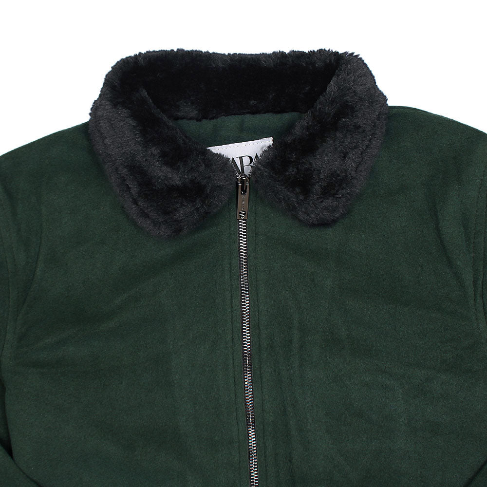 ZR fur collar green suede jacket (00218)