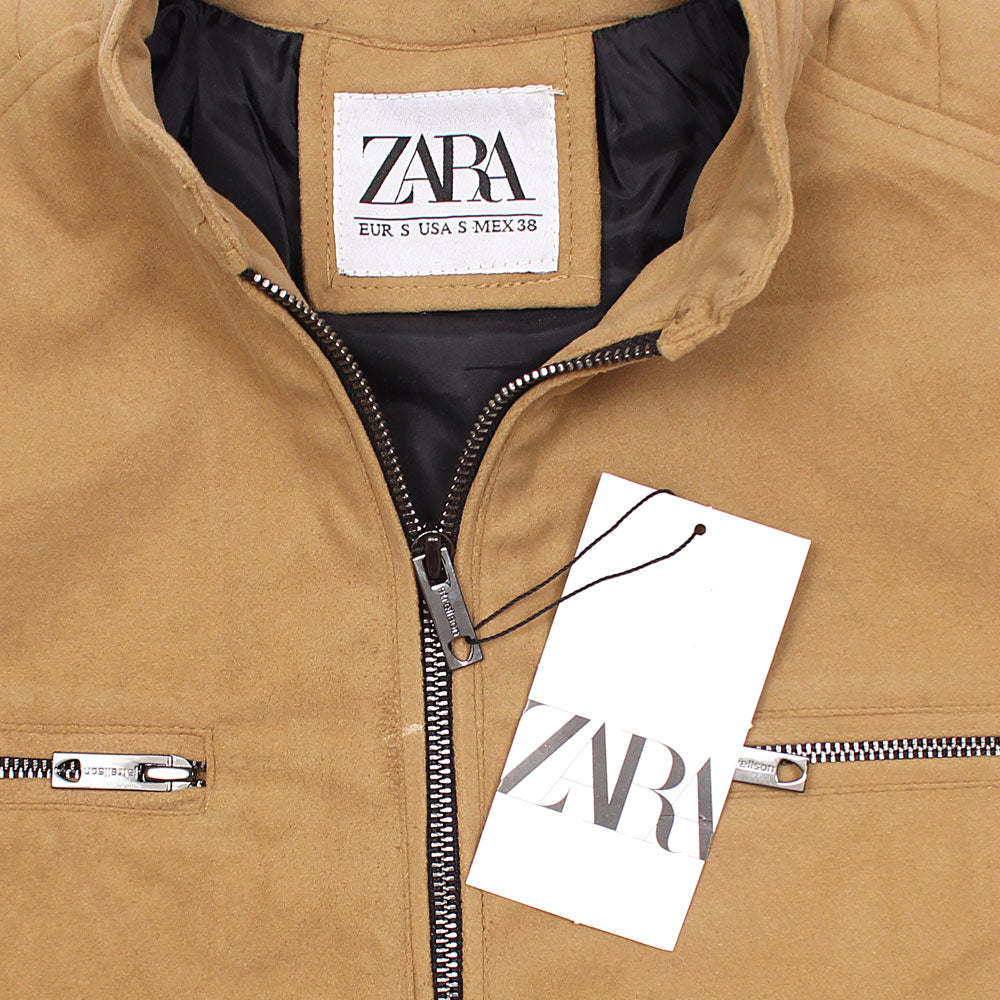ZRA-Zip suede mustard bomber jacket (00218)