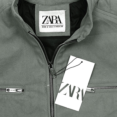 ZRA-Zip suede grey bomber jacket (00218)