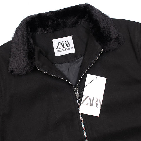 ZR fur collar Black suede jacket (00218)