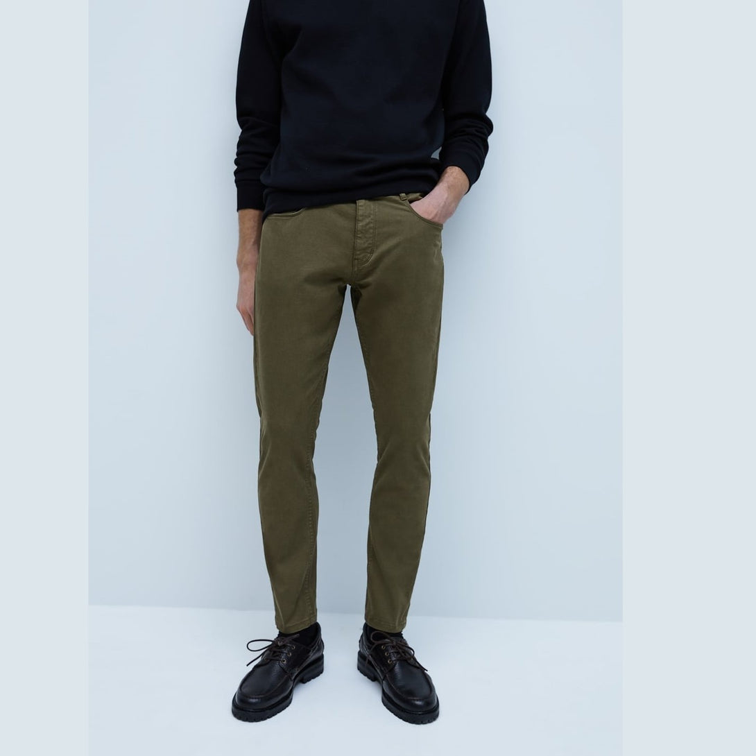 ZR khaki basic washed effect slim pants - Exports Club