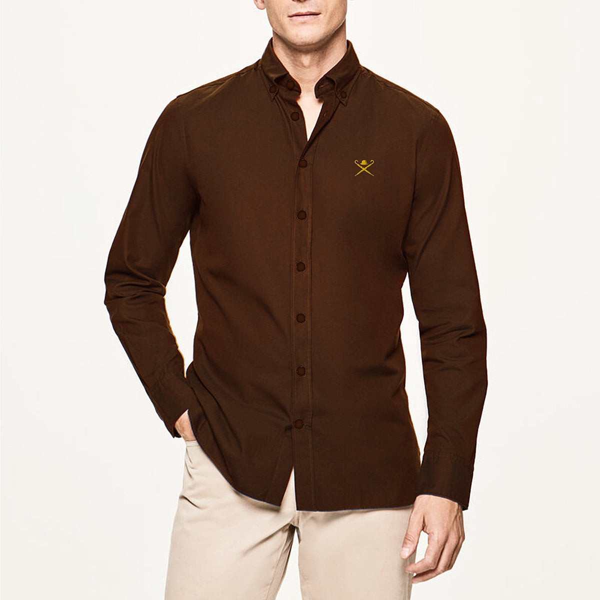 HKT-ASTN brown emb oxford shirt (00156)