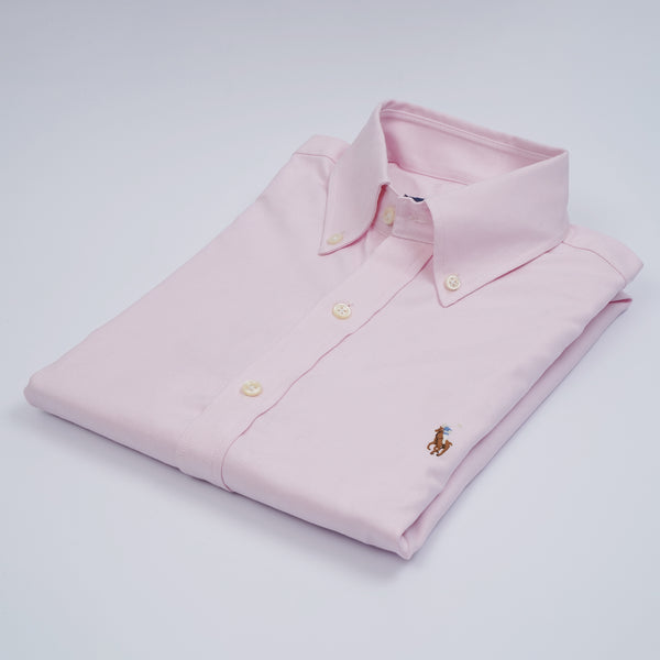 RL textured Pink Embroidered logo Oxford Shirt (00226)