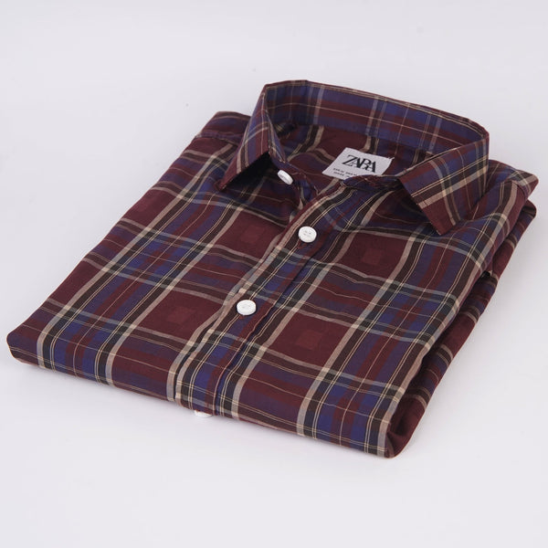 ZRA maroon check premium shirt (00242)