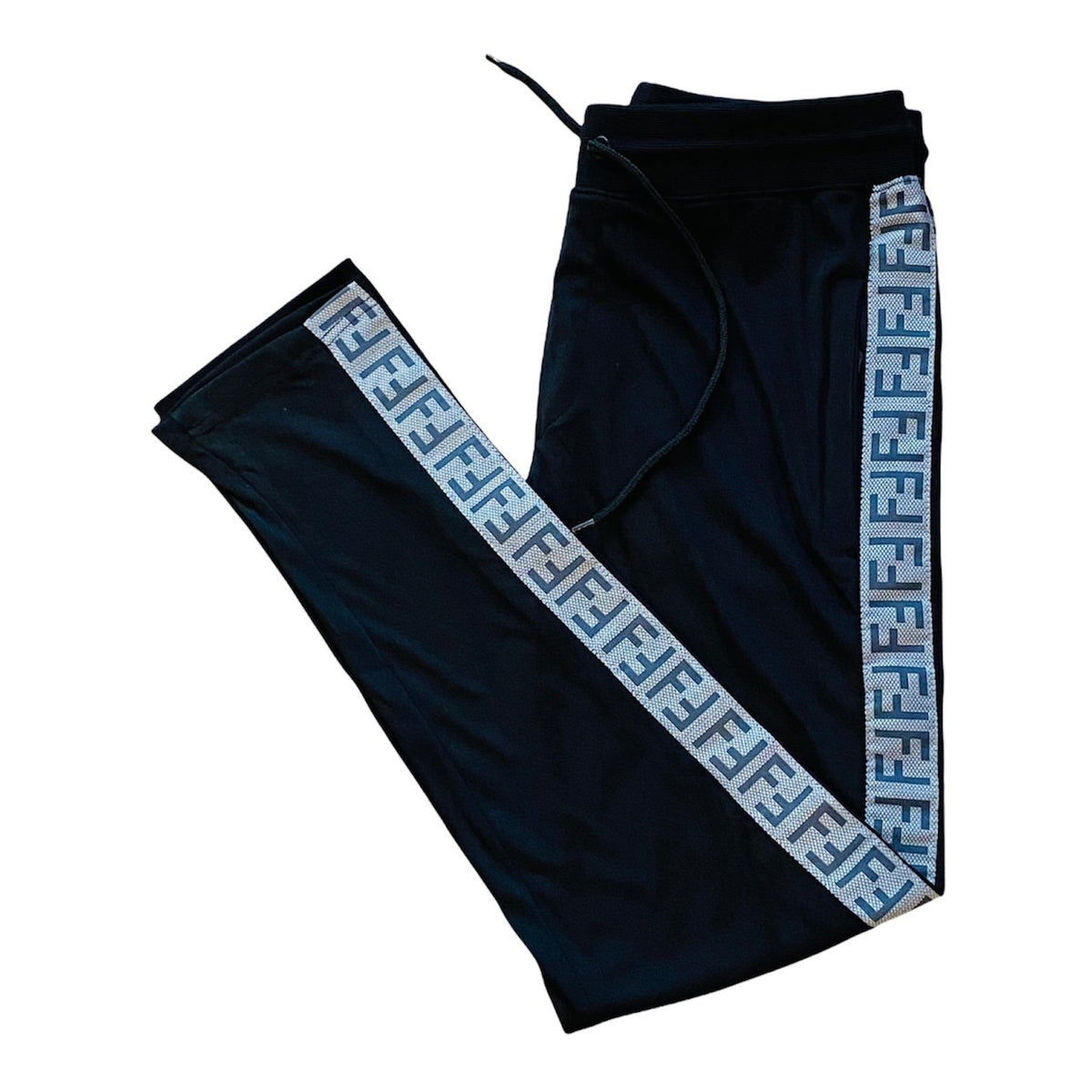 FND-GR side stripe black poly trouser (00179)
