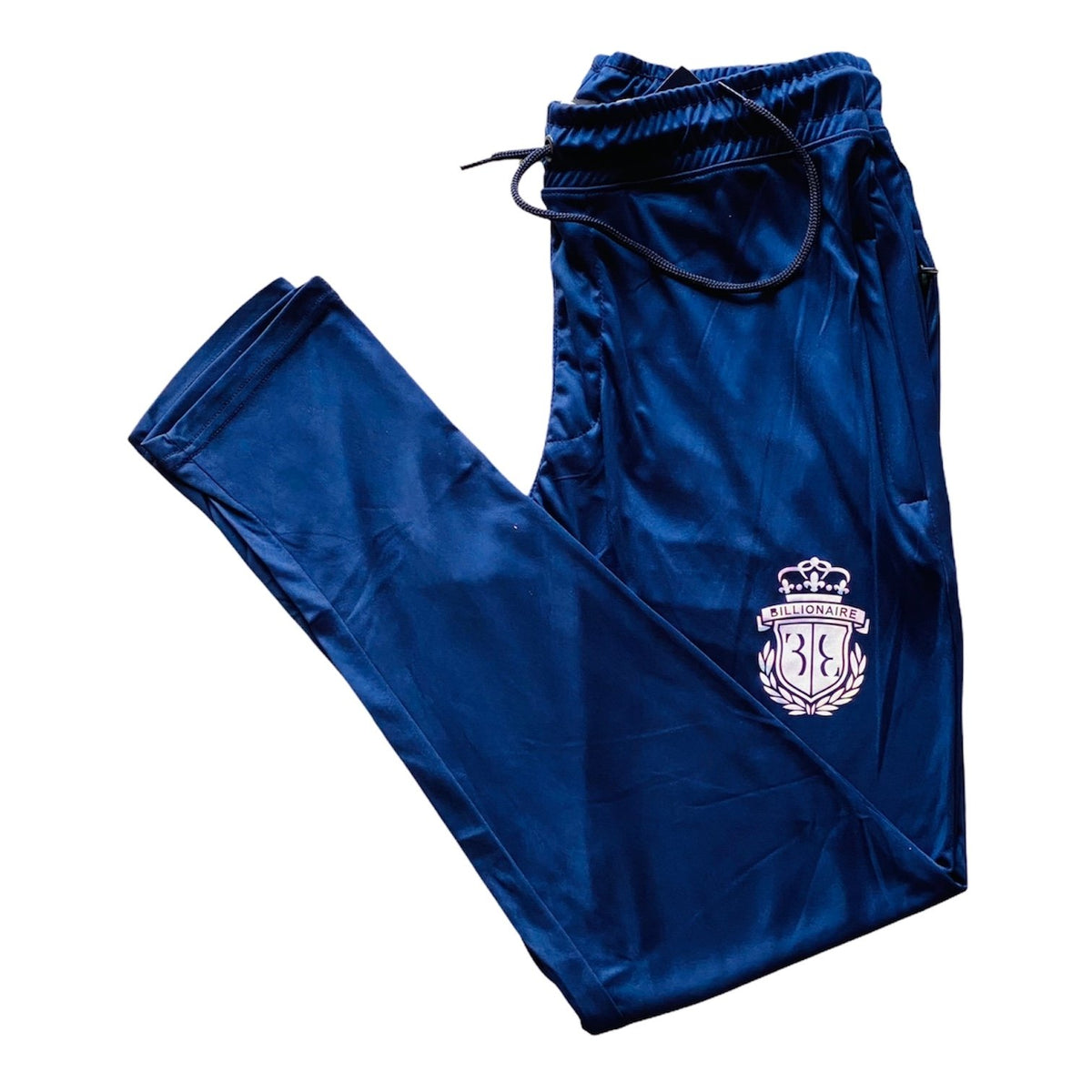 BL N-Printed navy poly trouser(00179)