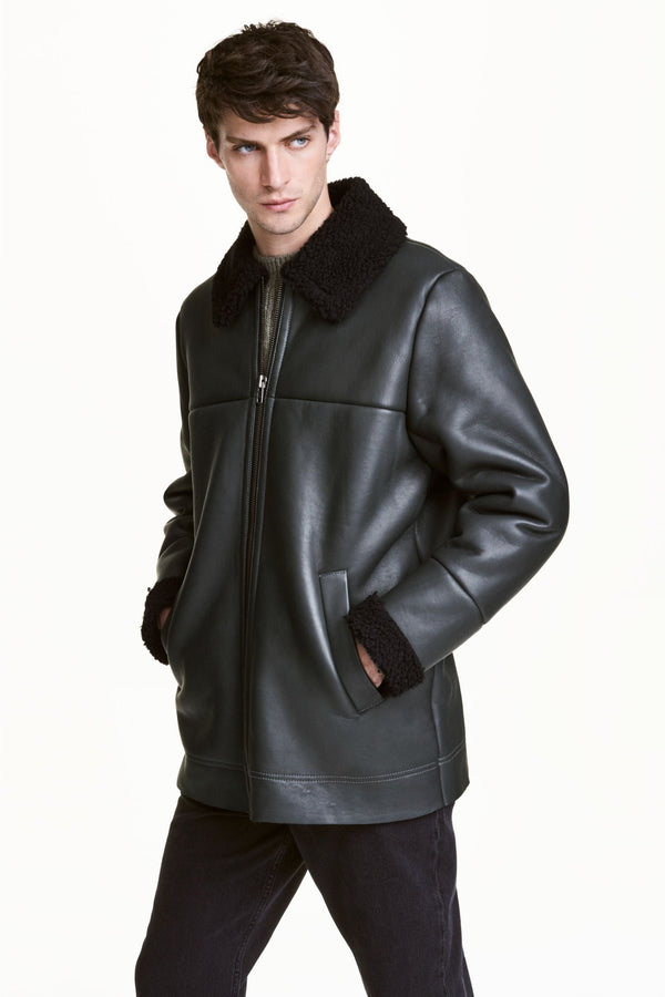 HNM genuine sherling regular fit leather jacket (00270)