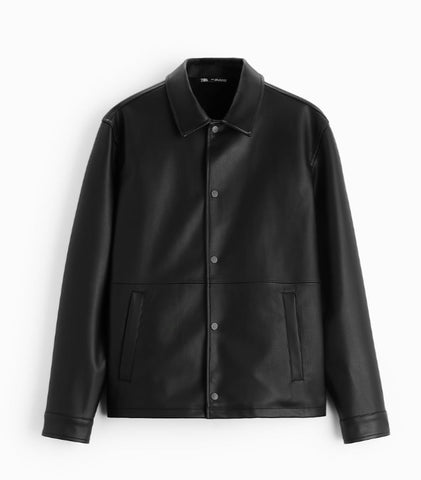ZR faux leather black button jacket ( 00273)