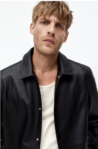 ZR faux leather black button jacket ( 00273)