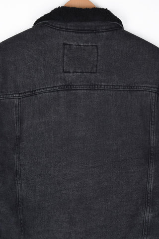 LCWKIKI genuine fur inside black denim jacket   (00299)