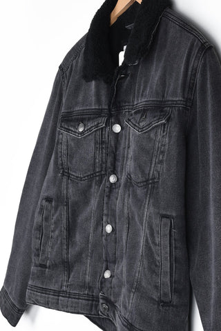 LCWKIKI genuine fur inside black denim jacket   (00299)