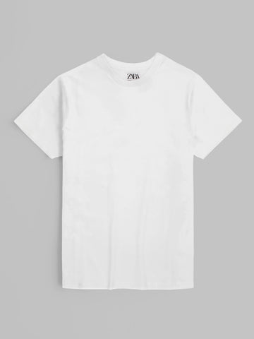ZR white basic cotton regular sleeves T-Shirt (00313)