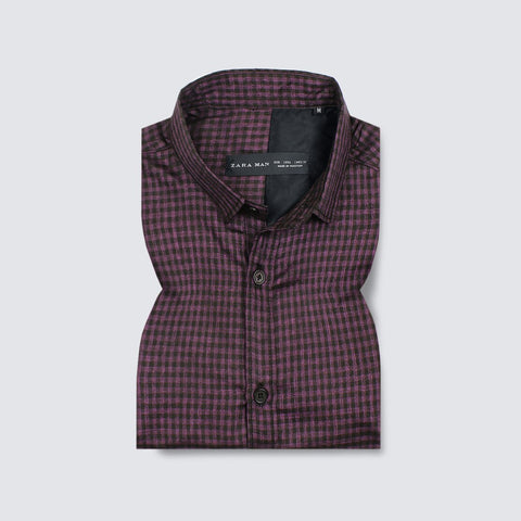 ZRA check maroon casual shirt (00240)