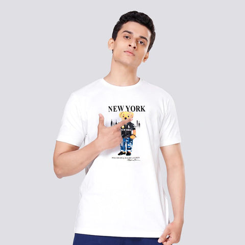 RL bear Imported soft cotton white T-Shirt (00244)