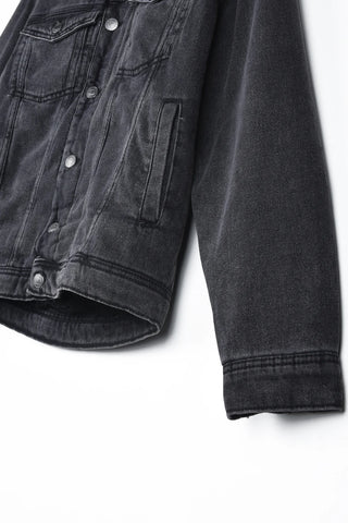 LCWKIKI genuine fur inside black denim jacket   (00299)