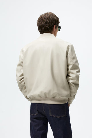 ZR faux leather white bomber jacket (00268)