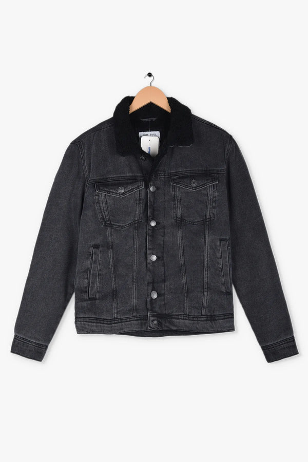 LCWKIKI genuine fur inside black denim jacket   (00299)
