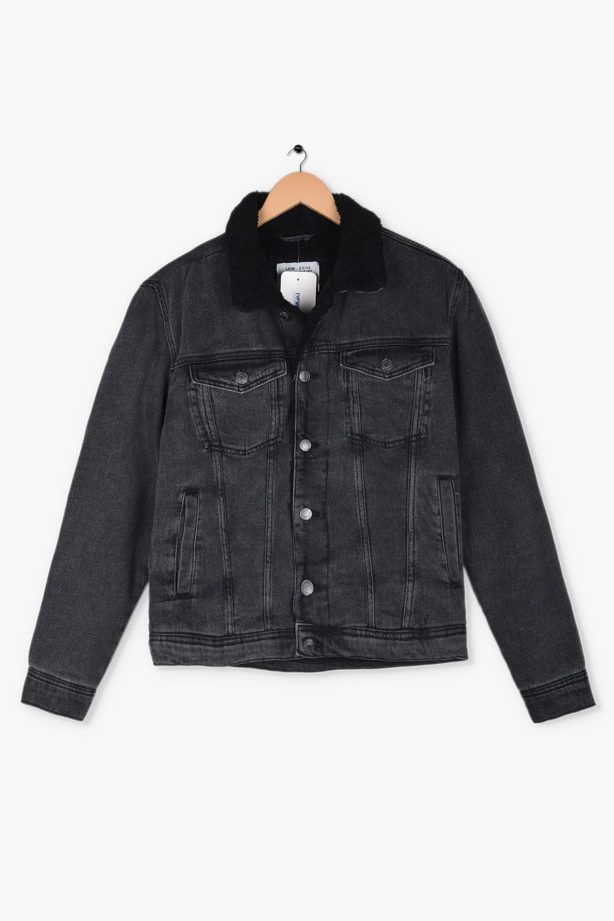 LCWKIKI genuine fur inside black denim jacket   (00299)